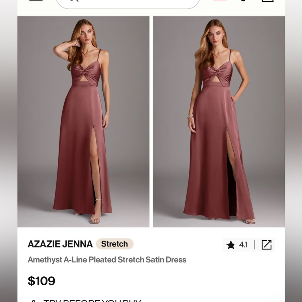 AZAZIE JENNA Amethyst A-Line Pleated Stretch Satin Dress in size 6